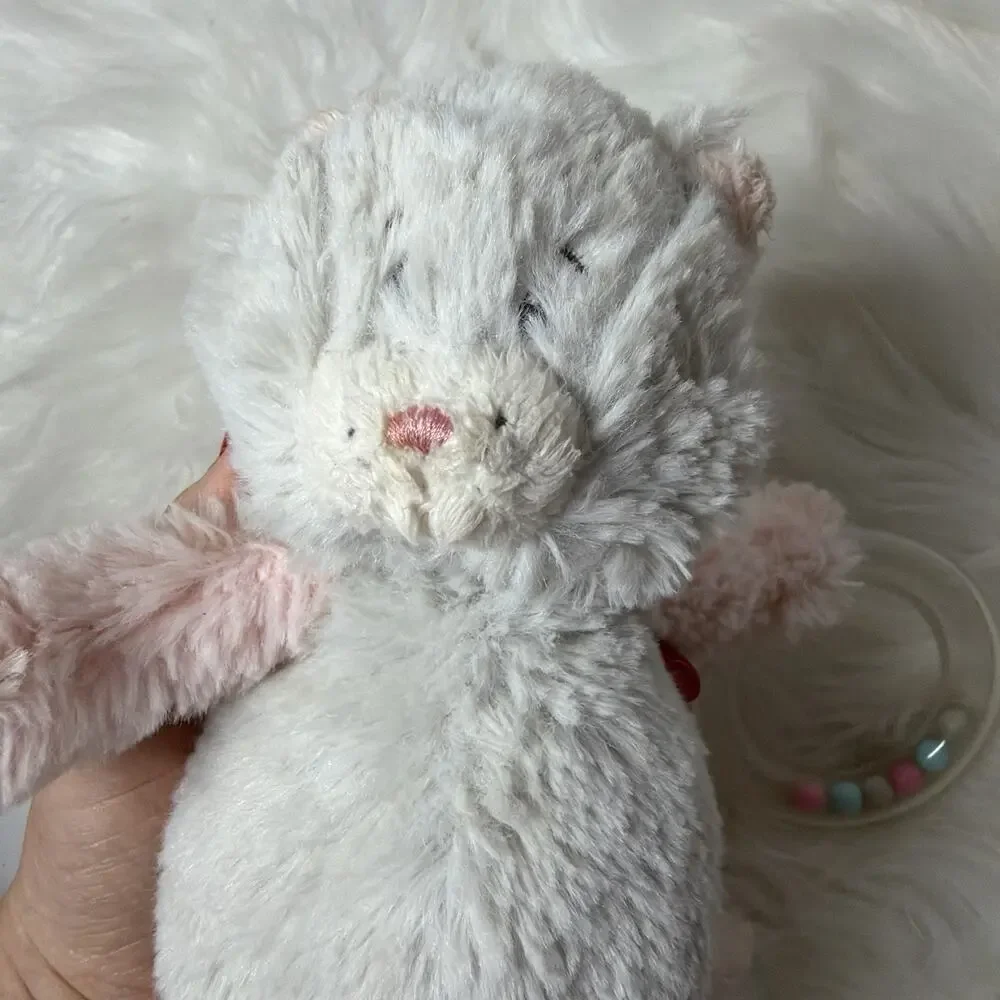 Baby Ganz Harmony Kitty Cat Ring Rattle 8” Gray Pink Plush Stuffed Animal Lovey